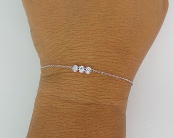 Diamond Bracelet / Diamond Bezel Bracelet 0.15cts / 14k White Gold Diamond Bracelet / Bridal Diamond Bracelet / Dainty Diamond Bracelet