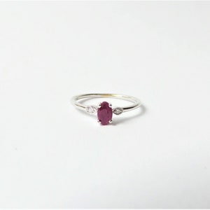 Dainty 14k White Gold Ruby Diamond Ring: July Birthstone