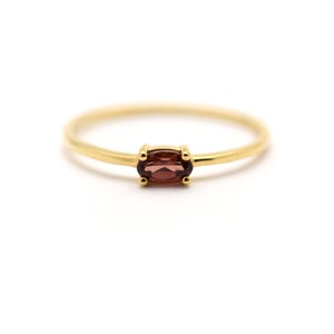 14K Gold Garnet Ring: Oval Solitaire January Birthstone