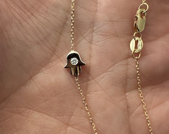 Hamsa Necklace / 14 Gold Hamsa Necklace / Gold Sideways Diamond Hamsa Necklace / Tiny Hamsa Necklace / Small Hamsa Necklace / Hamsa