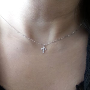 Small Diamond Cross / 14k White Gold Diamond Cross / Layering Dainty Diamond Cross Necklace / 14k Communion / Confirmation / Baptism Cross