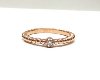Diamant Ring / 14k Roségold Diamant Solitär Ring / Minimalistischer Diamant Ring / Zierlicher Diamant Ring / Gold Stapelring / Dünner Ring