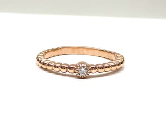 Diamond Bezel Ring / 14k Rose Gold Diamond Solitaire Ring /  Minimalist Diamond Ring / Dainty Diamond Ring / Gold Stackable Ring / Thin Ring