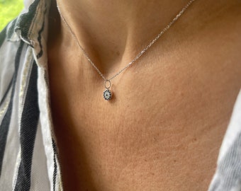 Evil Eye Necklace / 14k White Gold Diamond Sapphire Evil Eye Necklace / Sapphire Diamond  Evil Eye / Minimalist Evil Eye / Kabbalah Jewelry