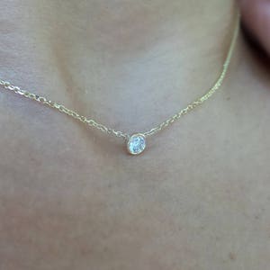 Diamond Necklace / Diamond Solitaire Necklace / 14k Gold Diamond Bezel Necklace / Diamond Necklace / Floating Diamond / Dainty Diamond image 7