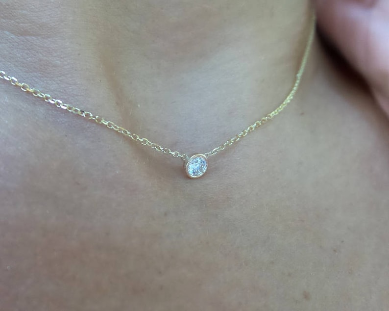 Diamond Necklace / Diamond Solitaire Necklace / 14k Gold Diamond Bezel Necklace / Diamond Necklace / Floating Diamond / Dainty Diamond image 7