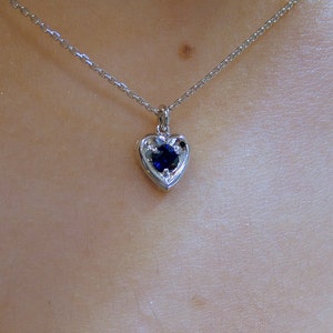 Birthstone Sapphire Heart Necklace/ 14k Gold Sapphire Necklace/ Everyday Jewelry, Sapphire Heart Necklace/ Minimalist Sapphire Heart Pendant