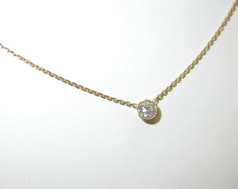 Diamond Necklace/ Diamond Solitaire Necklace/ 14k Gold Diamond Necklace/ Floating Diamond Necklace/ Diamond Bezel Necklace/ Real Diamond