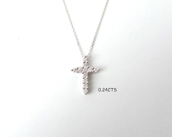 Diamond Cross Necklace 0.24CT / 14k Gold Diamond Cross / Dainty Diamond Cross / Baptism Gift / Communion / Confirmation / Confirmation