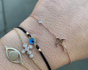 Diamond Bracelet /  Bird Bracelet / 14k Gold Diamond and Bird bracelet / Gold Diamond Bracelet / Gold Bird Bracelet / Layering Bracelet