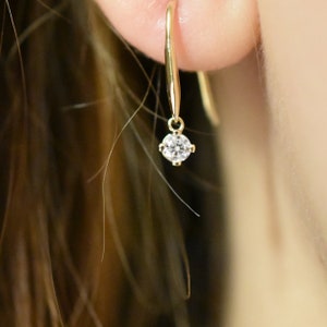 Dangling Diamond Earring 0.12 cts (Single Piece)  / 14k Gold Diamond Stud Earring With hook / Bridal Petite Dainty Floating Diamond