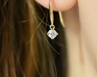 Dangling Diamond Earring 0.12 cts (Single Piece)  / 14k Gold Diamond Stud Earring With hook / Bridal Petite Dainty Floating Diamond