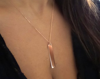 Bar Necklace / 14k Rose Gold Bar Necklace / Bar Necklace / Engravable Bar Necklace /  Personalized Vertical Gold Bar Necklace / Layering Bar