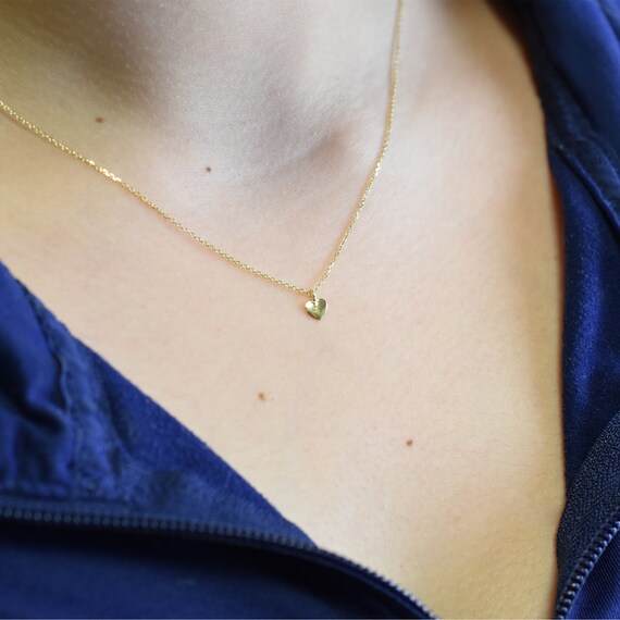 Small Heart Necklace / 14k Gold Mini Heart Pendant / Heart