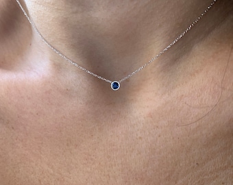 Blue Birthstone Sapphire Necklace 0.10ct, 14k Gold Sapphire Solitaire Pendant, Sapphire Pendant, Sapphire Necklace for Women