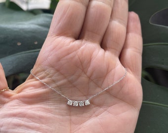 Diamond Bridal Necklace 0.40ct/ 14k Gold Diamond Prong Set Necklace / Bridal Diamond Necklace / Floating Diamond /Dainty Diamond Necklace