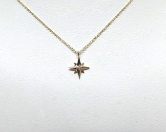 North Star Necklace / Starburst Diamond Necklace / 14k Gold Diamond North Star Necklace / Minimalist North Star Pendant / Dainty Starburst