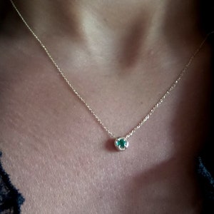 Emerald Necklace / 14k Gold Emerald Solitaire Necklace / Delicate Emerald Necklace / Dainty Pendant / Gold Emerald Necklace / May Birthstone image 3
