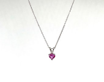 Pink Sapphire Heart Diamond Necklace 0.51CT / 14k Gold Genuine Pink Sapphire Solitaire Heart Necklace / October Birthstone Pink Sapphire