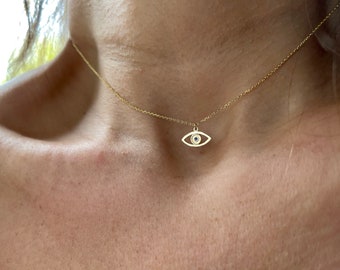 Evil Eye Necklace / 14k Sapphire Evil Eye Necklace / Gold Evil Eye / Protection Necklace / Minimalist Evil Eye / Kabbalah Jewelry
