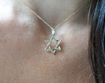Star of David Necklace / 14K Gold Star of David Necklace / 14k Solid Gold Star of David Necklace / Large Star of David / Religious