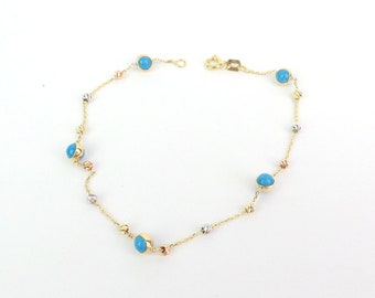 Turquoise Bracelet / Gold Turquoise Bracelet  / Turquoise Station Bracelet  / Tri Color Gold Turquoise Bracelet / Dainty Layering Turquoise