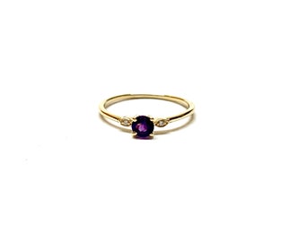 Amethyst Ring / 14k Gold Amethyst Ring / Diamond Amethyst Ring / February Birthstone Ring / Dainty Amethyst Ring / Stackable Amethyst ring