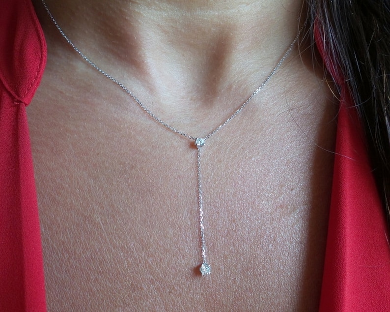 Diamond Necklace Lariat 14k White Gold Diamond Lariat Necklace Lariat Diamond Necklace Dainty Diamond Necklace Bridal Diamond Lariat