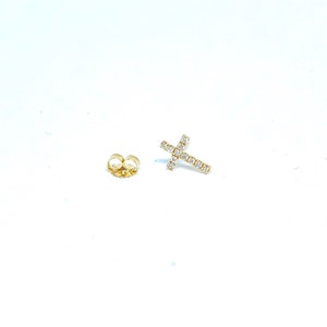 Diamond Cross Earring 0.09CT Single Piece / 14k Gold Diamond Cross Earring / Small Diamond Cross Earring / Baptism / Communion /confirmation