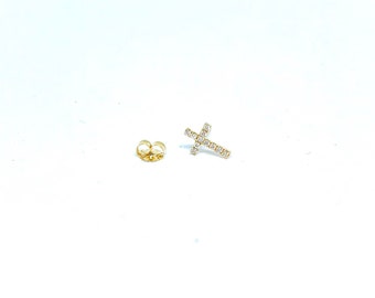 Diamond Cross Earring 0.09CT Single Piece / 14k Gold Diamond Cross Earring / Small Diamond Cross Earring / Baptism / Communion /confirmation