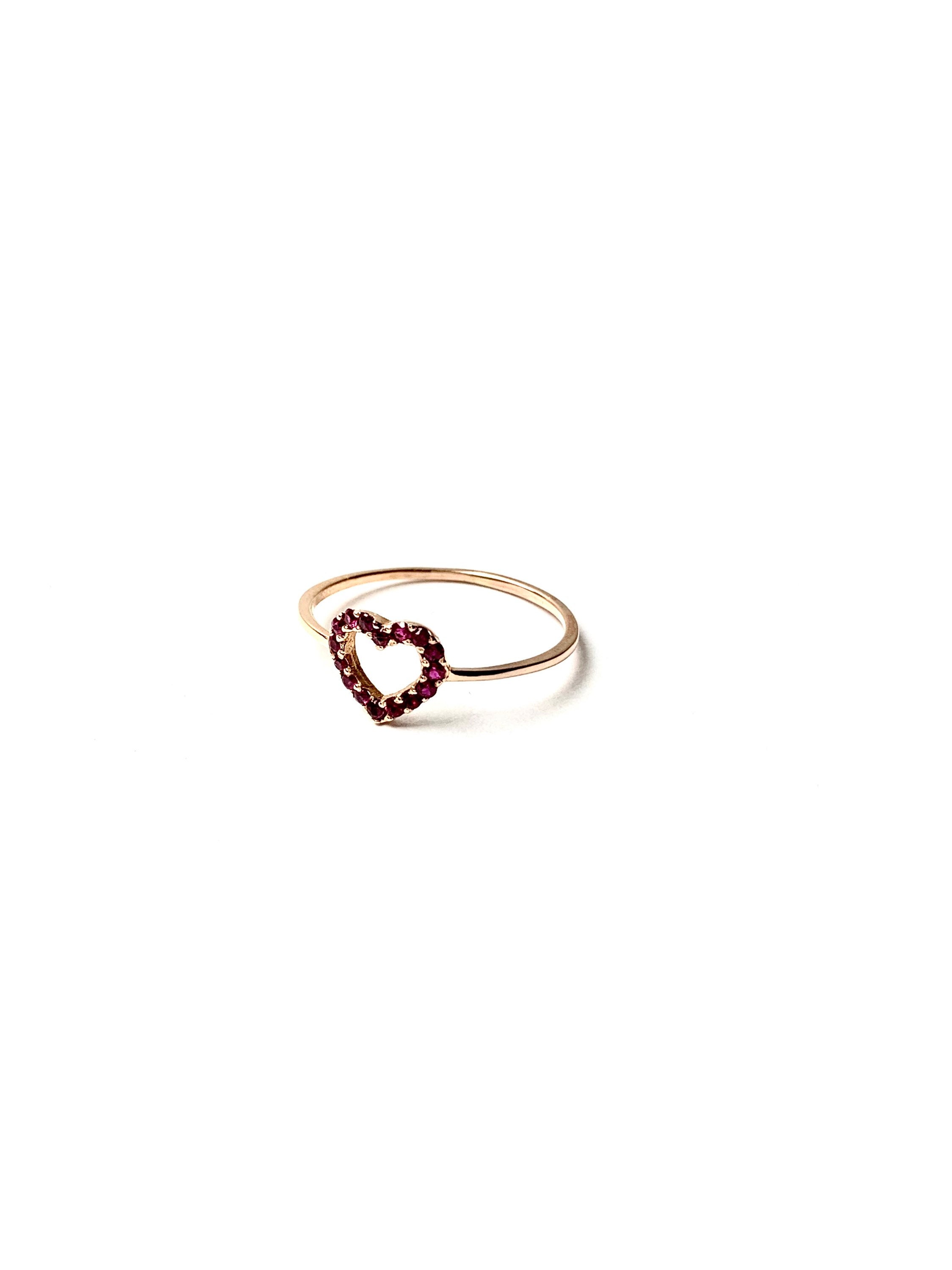 Ruby Heart Ring / 14k Rose Gold Heart Ring/ Gold Ruby Heart | Etsy