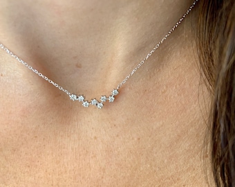Diamond Necklace 0.25ct / Diamond Cluster Necklace / Bridal Diamond Necklace / 14k White Gold Diamond Necklace / Prong Set Diamond Cluster