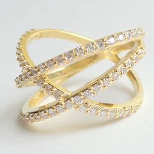 Gold X Ring/ Criss Cross Ring 14k Yellow Gold/ Double X Ring 14k Gold/ Gold Criss Cross Ring/ Diamond X Ring 14k Gold/ Diamond Ring/ Diamond