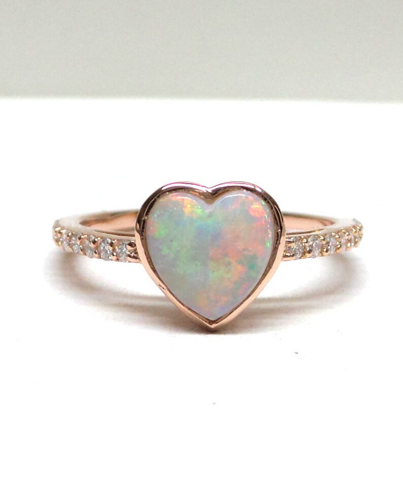 Opal Ring / 14k Rose Gold Opal Ring / Heart Shape Opal Ring / Etsy
