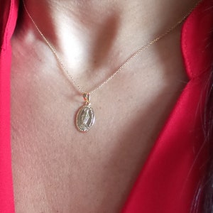 Virgin Mary Necklace / 14k Gold Mary Necklace / Mary Pendant / Guadalupe Necklace / Virgin Mary Medallion Necklace /Solid Gold Mary Necklace