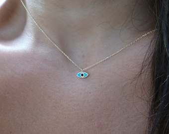 Evil Eye Necklace / 14k Gold Evil Eye Necklace / Gold Evil Eye / Blue Enamel Evil Eye Necklace / Mini Evil Eye Necklace / Solid Gold EvilEye