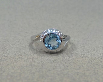 Blue Topaz Ring/ Blue Topaz Genuine 1.01 ct Sterling Silver Ring/ Sterling Silver Genuine Sky Blue Topaz Bezel Set Engagement Ring