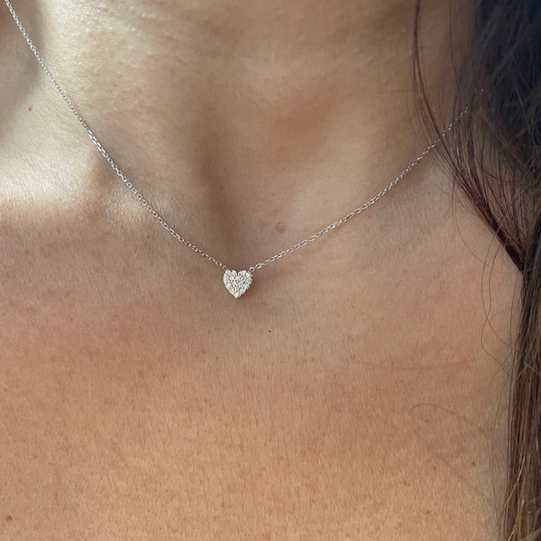 Small Diamond Heart Necklace 0.15ct / 14k Gold Petite Diamond Heart Necklace / Valentines Diamond Heart Necklace / Love Heart Mothers Day