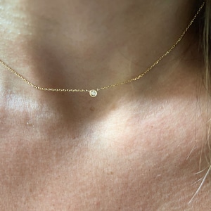 Mini Diamond Necklace / Diamond Solitaire Necklace 0.03CT / 14K Gold Diamond Bezel Necklace / Gold Diamond Solitaire Necklace /Small Diamond image 5
