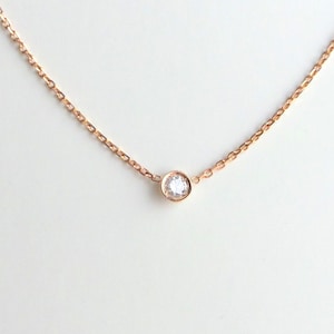 Diamond Necklace / 14k Rose Gold Diamond Necklace 0.10CT / Diamond Solitaire Necklace / Floating Diamond / Diamond Bezel Necklace / Dainty