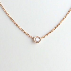 Diamond Necklace / 14k Rose Gold Diamond Necklace 0.10CT / Diamond Solitaire Necklace / Floating Diamond / Diamond Bezel Necklace / Dainty