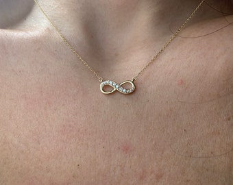 Diamond Infinity Necklace / Gold Infinity Necklace / 14k Gold Diamond Infinity Necklace / Solid Gold Infinity / Infinity Necklace / Love