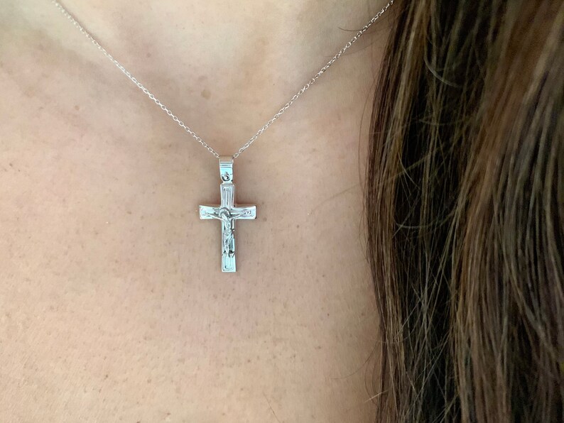 Crucifix Cross Necklace 14k White Gold Cross Necklace Unisex Gold Cross Boys Girls Cross Communion Cross Confirmation Cross Baptism