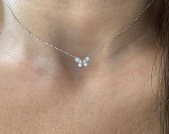 Diamond Butterfly Necklace 0.30ct / 14k White Gold Butterfly Necklace / Minimalist Charm Necklace / Dainty Diamond Butterfly / Charm
