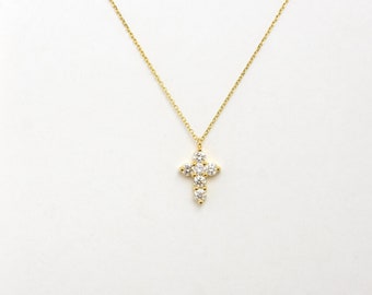 Diamond Cross Necklace 0.50ct / 14k Gold Diamond / Gold Diamond Cross / Communion / Confirmation / Confirmation / Dainty Cross
