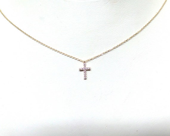 Small Diamond Cross Necklace / Dainty 