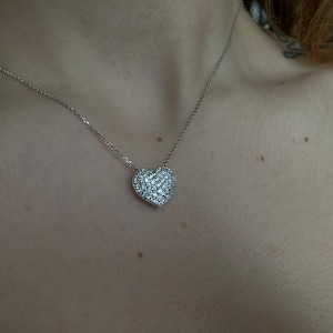 Diamond Heart Necklace 1.01ct / Small Diamond Heart Necklace / 14k White Gold Diamond Heart Necklace / Gold Diamond Heart Necklace / Heart