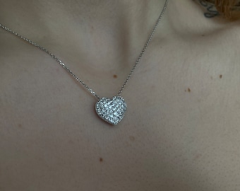 Diamond Heart Necklace 1.01ct / Small Diamond Heart Necklace / 14k White Gold Diamond Heart Necklace / Gold Diamond Heart Necklace / Heart