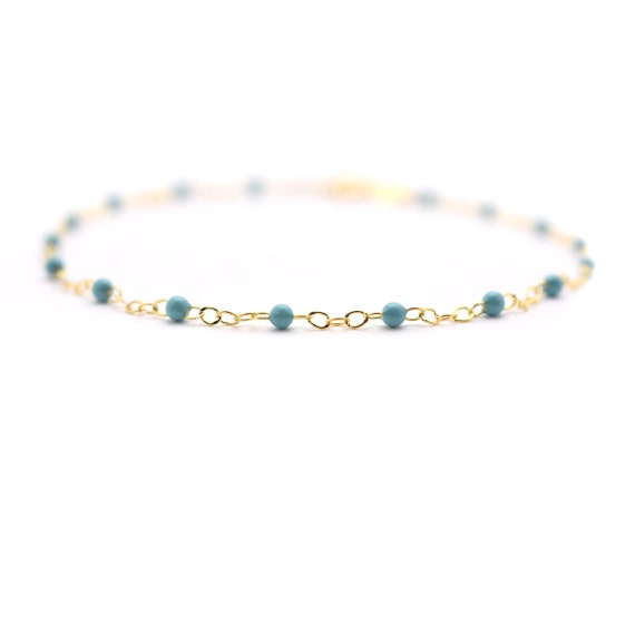 繊細な14Kゴールドターコイズブレスレット：スリーピングビューティー