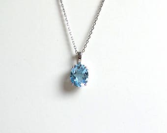 Blue Topaz Necklace/ Sterling Silver Blue Topaz Necklace/ Genuine Blue Topaz/December Birthstone Necklace/ Gemstone Solitaire Necklace